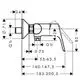 Hansgrohe Mischteil, schematische Darstellung eines Einhebel-Brausemischers mit Maßangaben und Anschlussdetails. Design für wandmontierte Installation.